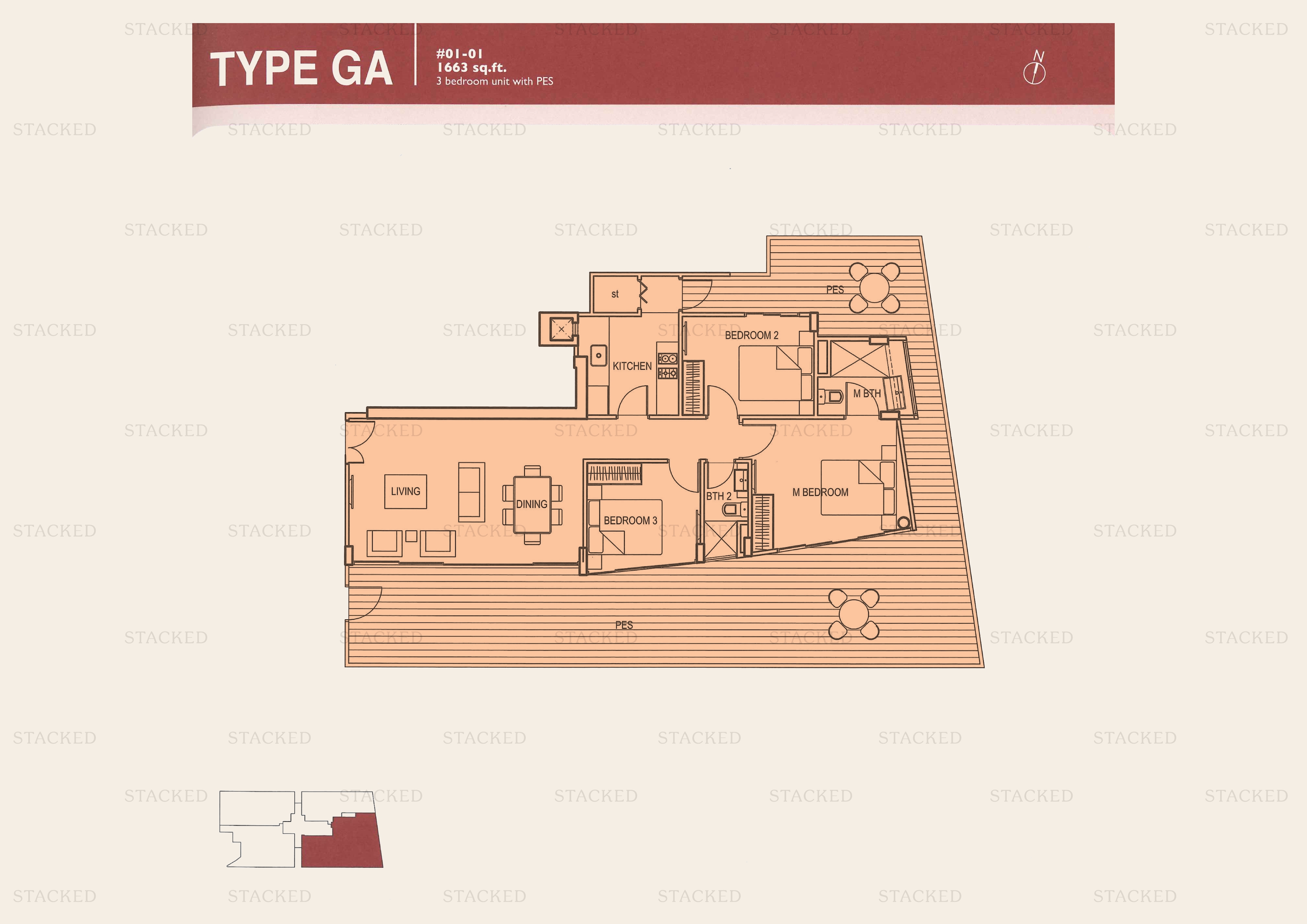 833 M B Residences 3-Bedroom floor plan