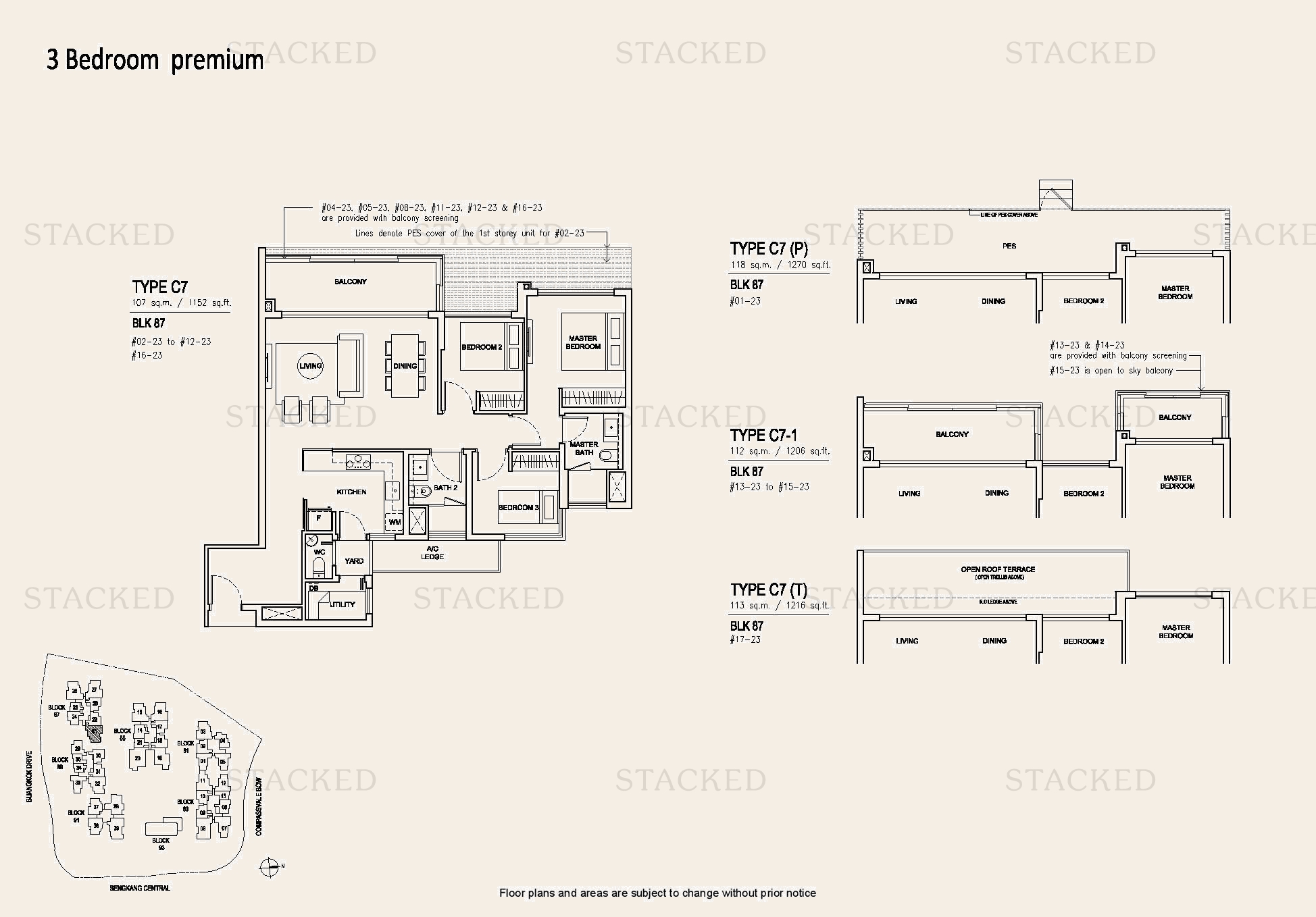 Jewel @ Buangkok 3-Bedroom floor plan